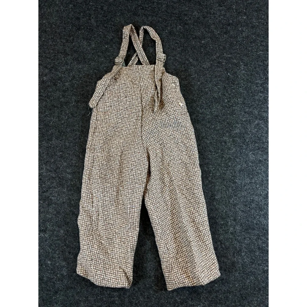 VTG 50s Brown Basketweave Coat and Overalls Set with Velvet Trim Girls Lot of 2